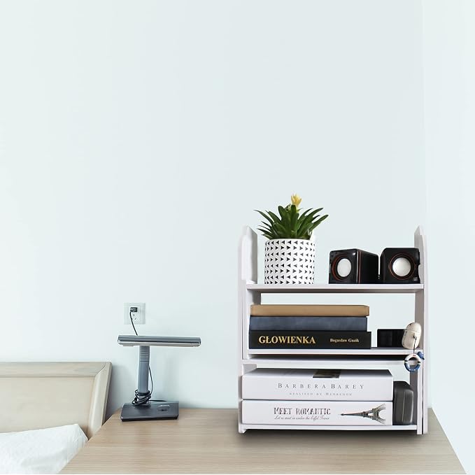YGYQZ Adjustable Desktop Shelf Organizer, 3-Tier Expandable Desk Shelf, White