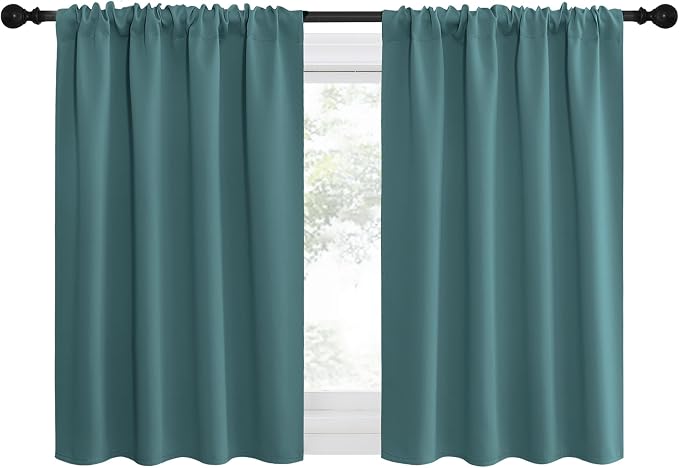 NICETOWN RV Blackout Curtains for Camper Windows, Sea Teal, 34" x 36", Set of 2, Kitchen Curtains, Short Blackout Drapes, Thermal Insulated Rod Pocket Window Treatment Draperies for Nursery