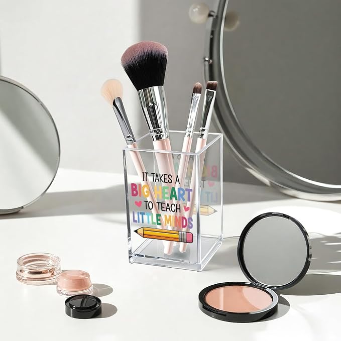 Teacher Acrylic Pen Holder for Desk, Teacher Appreciation Week & End of School Year Gifts for Women, Inspirational It Takes a Big Heart to Teach Little Minds Desk Organizer Decor for Office