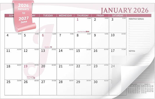 Ospelelf Desk Calendar Refill 2026-2027 Large 10"x16" Monthly Planner with Protective Cover 18 Months January 2026 - June 2027 Pink