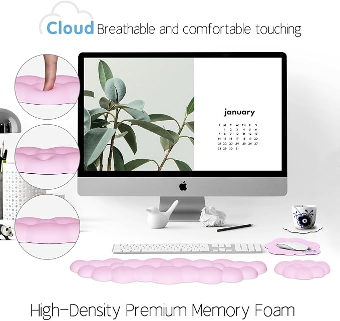 Cloud Wrist Rest Keyboard Palm Rest with Non-Slip Base for Computer Gaming Wrist Rest, YAMJUG Cloud Arm Rest Keyboard Wrist Pad Purplish Pink