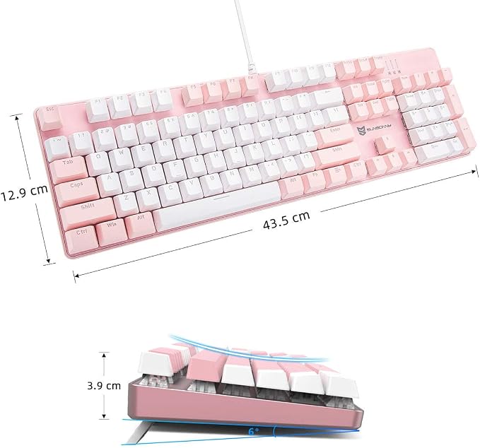 Merdia 104 Keys Full Size Mechanical Keyboard | Brown Switch, Pink & White Color 104 Keys US Layout Led Backlit Hot Swappable Wired Mechanical Light Up Pink Keyboard | Wired Gaming Computer Keyboards