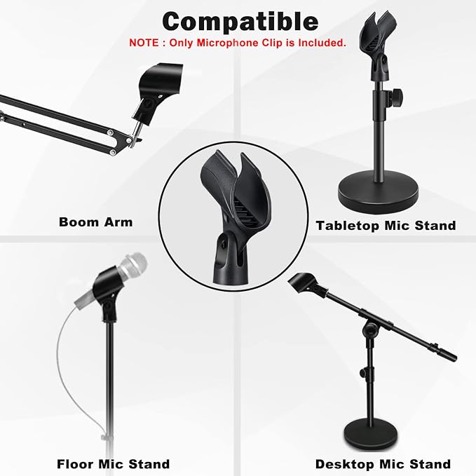 Universal Microphone Clip Holder, Comes with 5/8" Male to 3/8" Female Screw Adapter Suitable for Handheld Microphones, 2-Pack