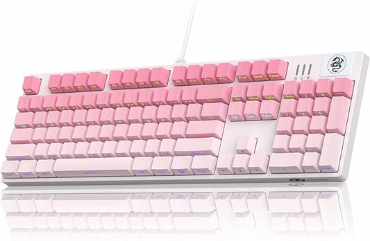 MageGee MK-Storm Mechanical Gaming Keyboard, 104 Keys Wired Light Up Keyboard with Linear Red Switch, RGB Backlit, Side-Printed Keycaps, N-Key Rollover for Laptop, Desktop, PC (Gradient Pink)