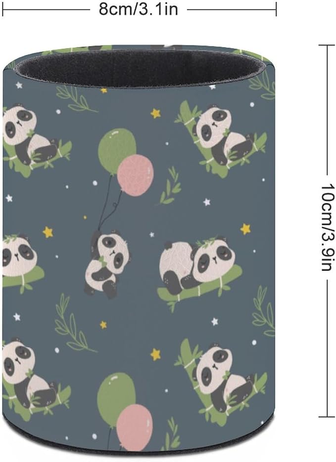 Cute Panda Pen Holder for Desk PU Pencil Cup Organizer | Round Desks Makeup Brush Holder for School Multifunctional Office Supplies