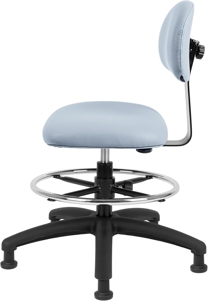 FSS Series Square seat Mid (19"-27") seat Height Chair. Vinyl-for Office, Garage, Desk, Shop, Computer, Doctor, Medical, Easy to Clean! 18" Footring (Gray, Mid Stool, Glides)