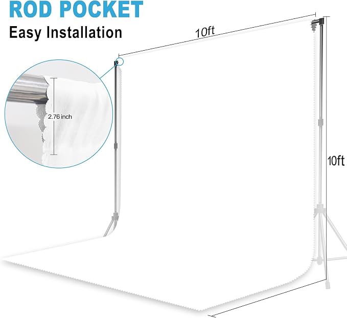 White Backdrop for Photoshoot, Professional Photo Backdrop Background Curtain for Product Photography, Portraits, Wedding, Party, Live Streaming Video Recording 10X10 FT