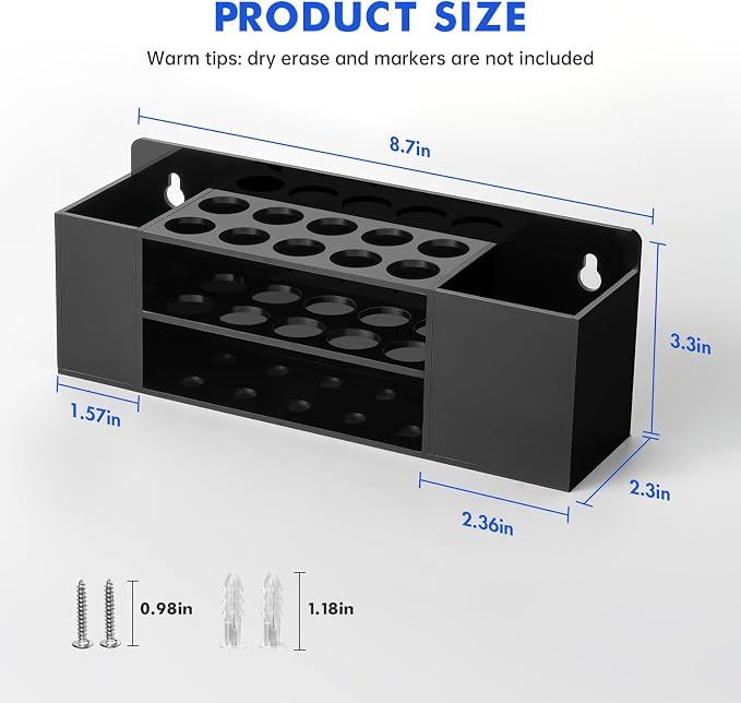 Magnetic Dry Erase Marker Holder for Whiteboard, Wall Mount Pen Holder for Refrigerator, Clear Pencil Holder for Fridge, Strong Magnet Locker Organizer for Classroom(Black)