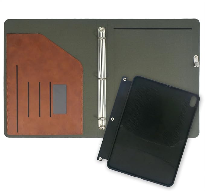Tablet Organizer Portfolio Case with 3-Ring Binder, Binder Padfolio File Folder with Removable Tablet Holder, Compatible with iPad (A16) 11th Gen 2025 / iPad 10th Gen 2022 (Brown)
