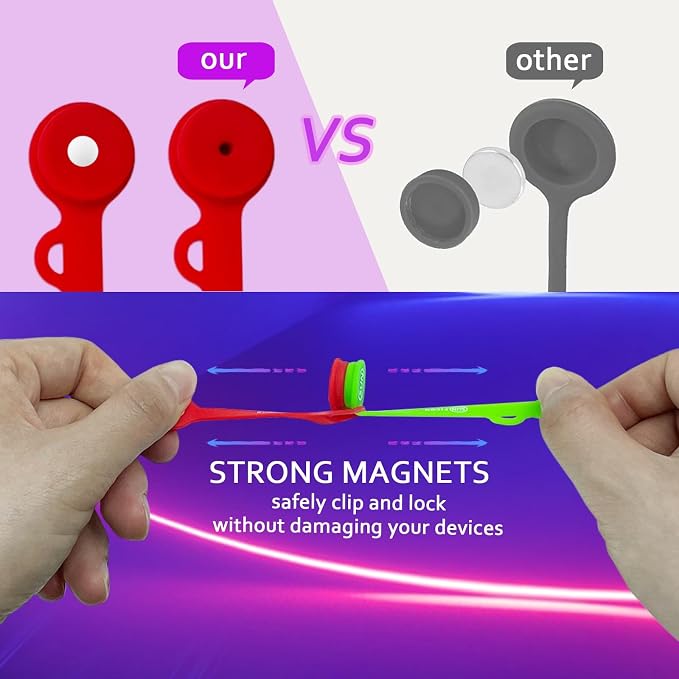 Cable Cord Organizer Magnetic Cord Organizers Twist Ties Magnet Clips Cord Wrap Keeper For Charging Cord Headphone Cord Holder Silicone Cable Strap Appliance Fridge Bookmark Whiteboard Keychain 14PACK