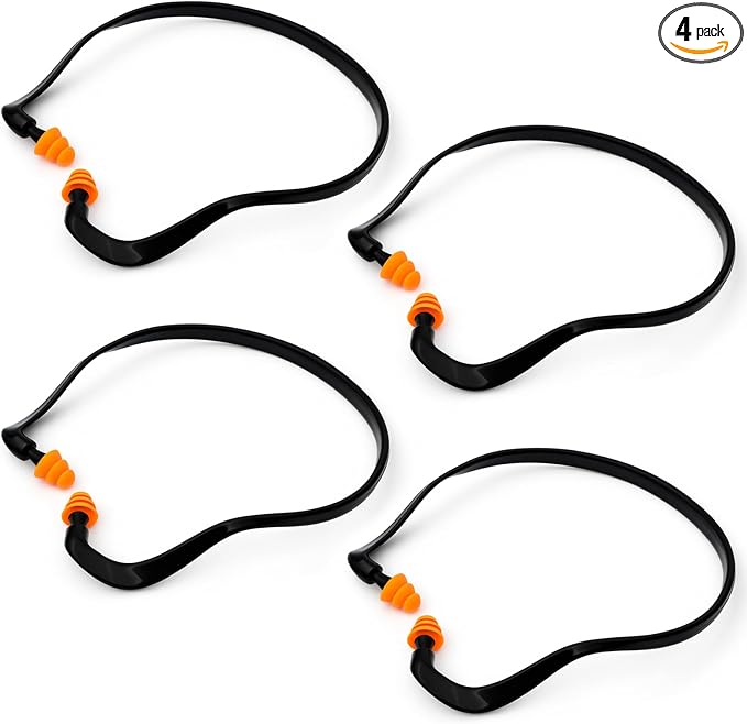 Banded Earplugs for Shooting Range (4 Pcs, Orange) – Reusable Silicone Hearing Protection with Neck Band, 22dB Noise Reduction for Work, Sleep & Concerts