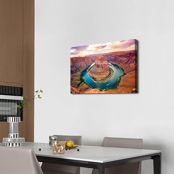 Horseshoe Bend Grand Canyon Canvas Wall Art National Park Wall Decor Living Room Modern Nature Canyon Scenery Bathroom Decorations Colorado River Sunrise Landscape Picture Artwork Ready to Hang 16X24”