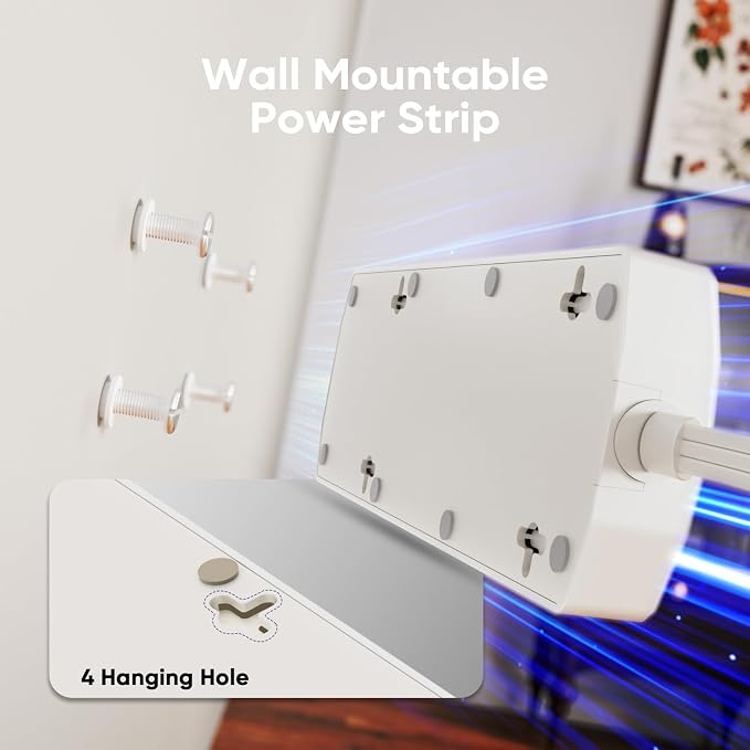 2 Prong Power Strip, Yozisital 2 Prong to 3 Prong Outlet Adapter, 5FT Extension Cord with Polarized Plug, 8 AC Outlets & 4 USB, Wall Mountable, Ideal for Non-Grounded Outlets