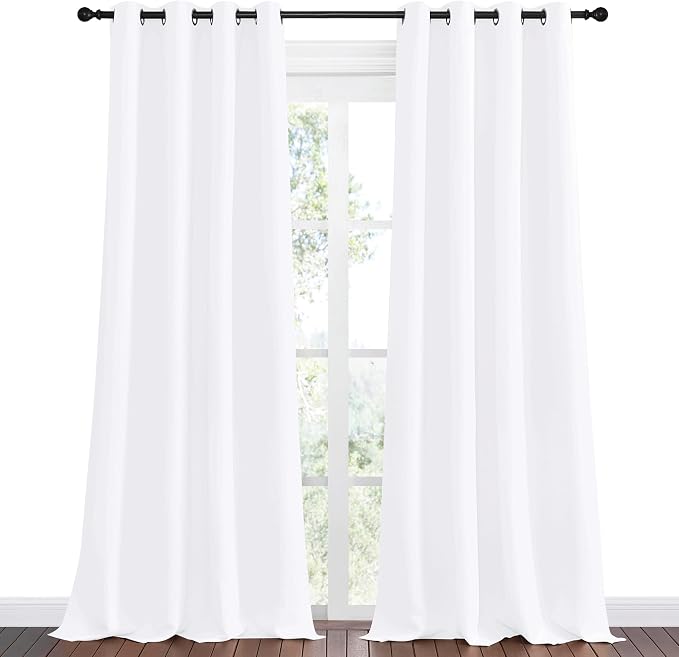 NICETOWN White Curtains for Sliding Door - 55 by 90, 2 Pieces, Blocking Out 50% Sunlight Window Treatment Modern Design Grommet Curtain Panels for Dining Room