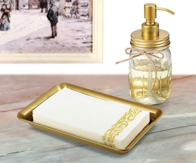 SheeChung Metal Vanity Tray, Bathroom Counter Storage Tray, Gold 1 Pack | Sturdy Decorative Tray Holder, Farmhouse Vintage Decor Accessories for Perfume, Cosmetics, Jewelry, Makeup, Guest Hand Towel