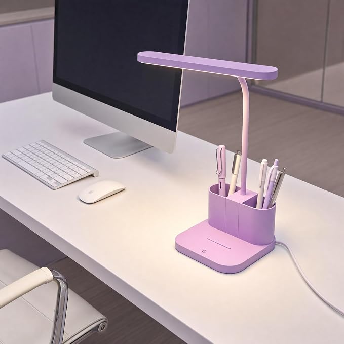AXX Purple Desk Lamp for Home Office, Cute LED Table Light for Bedroom, College Dorm Room Kawaii Accessories for Kids Teen Girls
