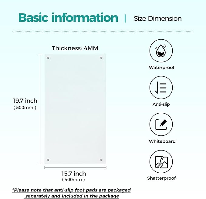 Clear Glass Desk Mat 20" x 16" Tempered Desk Protector Pad for Desktop Dry Erase Whiteboard Desk Cover for Wooden Craft Vanity Desk Topper, Small