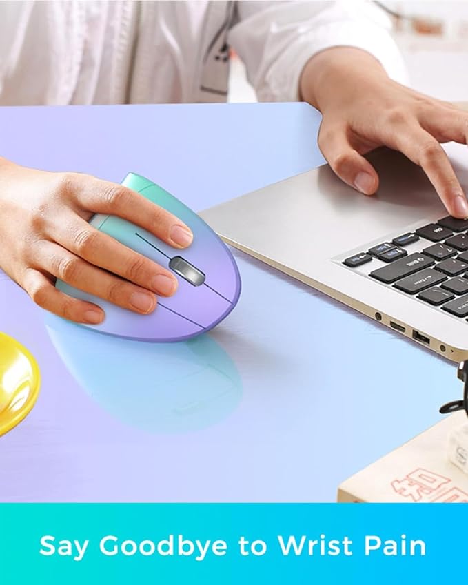 Lekvey Ergonomic Mouse, Vertical Wireless Mouse, Rechargeable 2.4G Optical Carpal Tunnel Mice: 800/1200 / 1600 DPI, 6 Buttons, for Laptop, PC, Mac, Computer, Desktop, Notebook etc, Green Purple