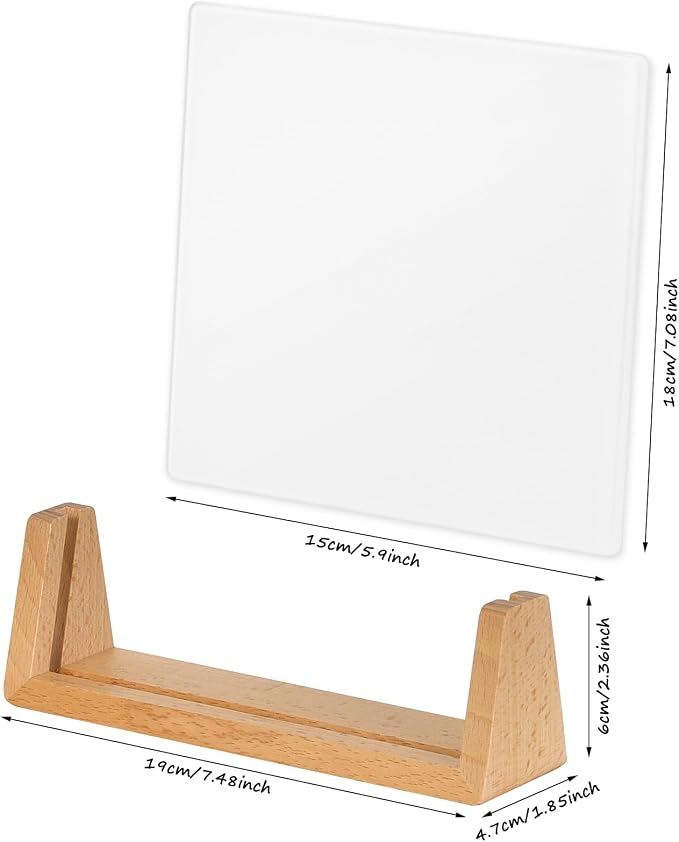Desktop Glass Dry Erase Board with Solid Wood Base, Memo Whiteboard, Writing Note Pad, Mini Glassboard for Tabletop Display(Rustic Base,Glass)
