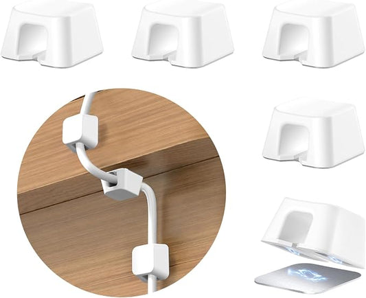 Maveek Magnetic Cord Holders, 5 Pack Silicone Magnet Cable Clips with Metal Plates, Standing Desk Wire Organizer for USB Charging Cables, Nightstand, Car, Metal Surface (Small, White)