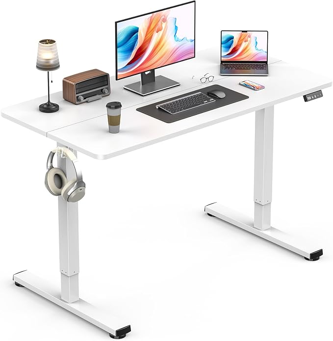 Electric Standing Desk, Gaming Desk, 40 x 24 Inch, White | Height Adjustable Computer Desk with Smart Controller, Sit and Stand Up Table for Home, Office, Work, Study, Writing