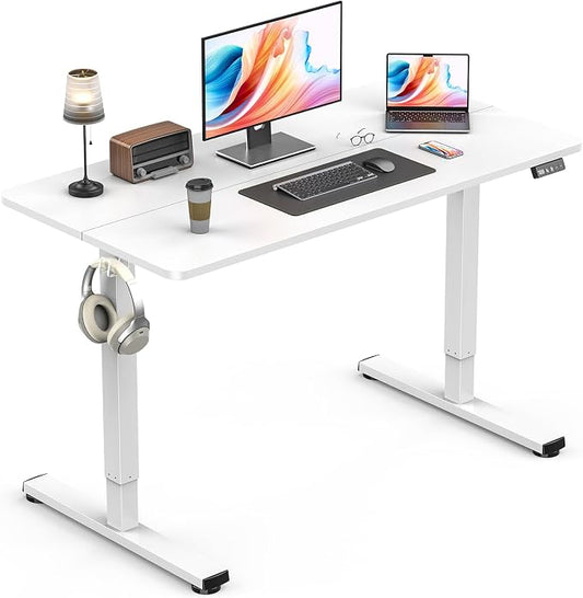Electric Standing Desk, Gaming Desk, 40 x 24 Inch, White | Height Adjustable Computer Desk with Smart Controller, Sit and Stand Up Table for Home, Office, Work, Study, Writing