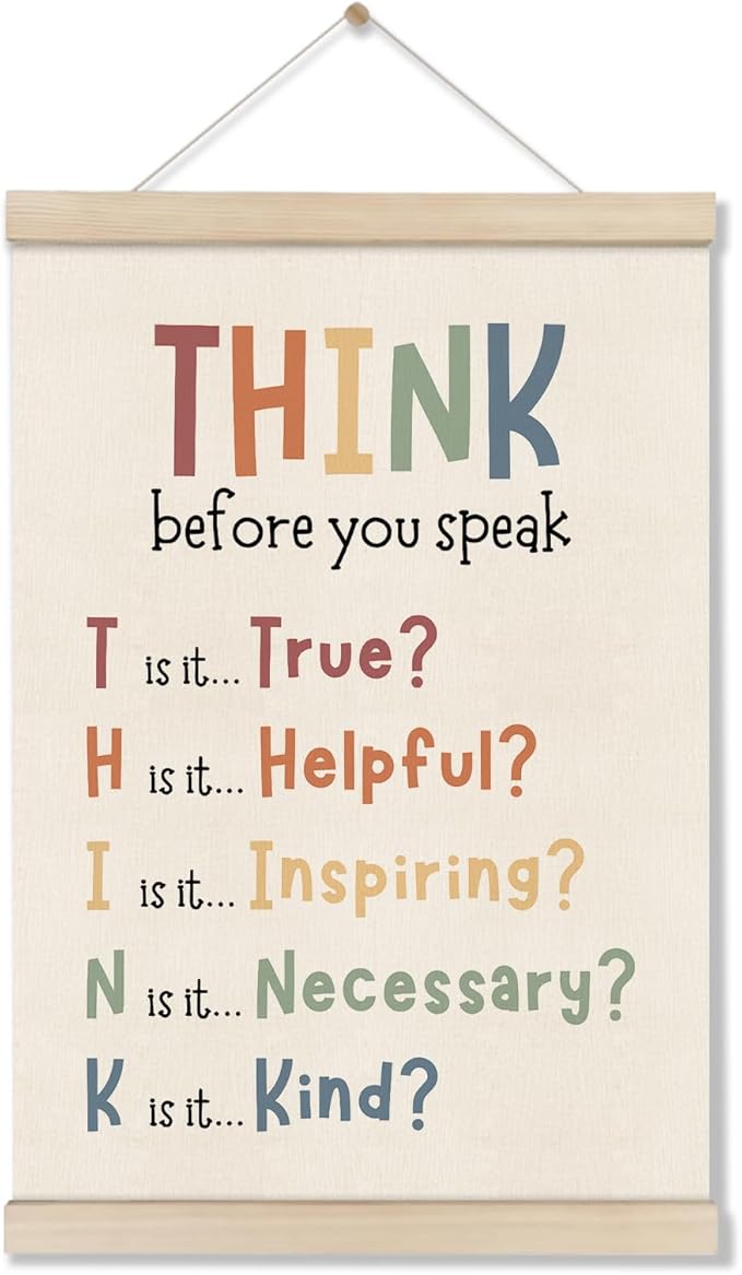 Growth Mindset Poster Hanger Frame, Think Before You Speak Sign 16x12 Inch, Educatonal Posters, School Counselor Office Decor, Boho Classroom Decor, Inspirational Canvas Prints for Classroom