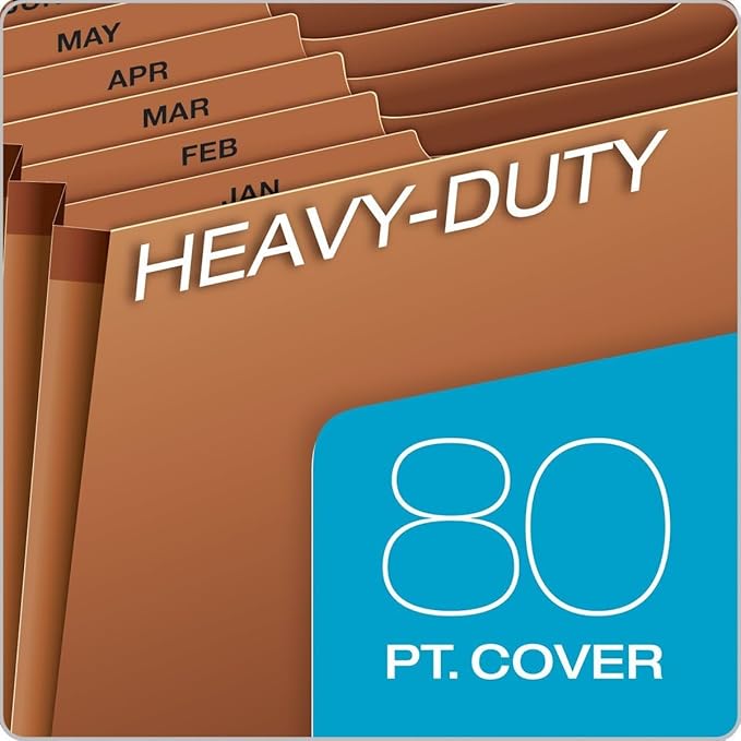 Pendaflex Heavy Duty Expanding File with Flap, Document Organizer for School, Home and Office, Portable File Organization, 12 Monthly Pockets, 1/3 Cut Tabs, Brown, Letter Size (R117MLHD)