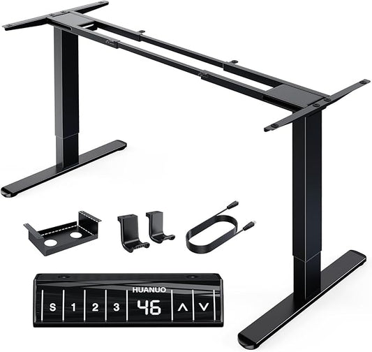 HUANUO Electric Standing Desks Frame with 265 lbs Dual Motor,Thick T-Shaped Desk Legs Made of Automotive Grade Steel,for Max 90″x31.5″ Desktop, Height Adjustable Desk Frame for Home Office, Frame Only
