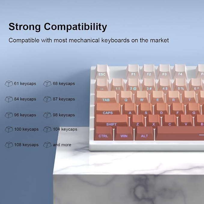 PBT Keycaps-Side Print Key Cap Set, Double Shot Shine Through Custom Key caps, Cherry Profile 133 Keys for Mechanical Keyboards Gradient Blue (Gradient Rouge)