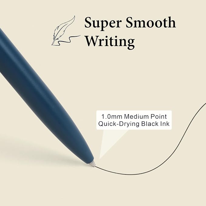 Cambond Ballpoint Pens Black Ink - Metal 1mm Medium Point Smooth Writing Click Pens Bulk, Bulk Retractable Nice Pen for College Student Office Woker Nurse Men Women(5 Pens with 5 Refills)