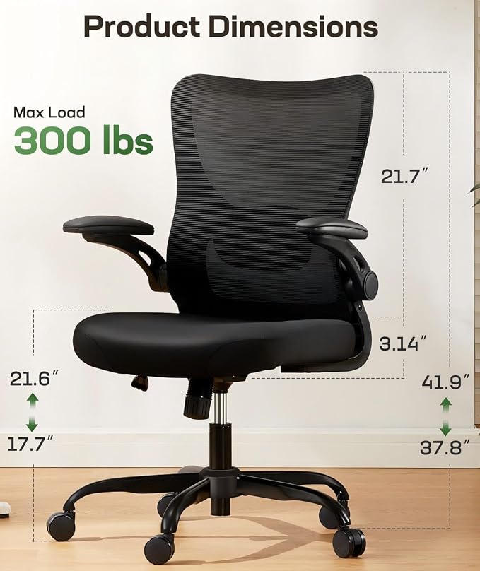 Marsail Ergonomic Office Chair Desk Chair with 3D PU Armrests and Adjustable Lumbar Support Breathable Mesh Chair Executive Rolling Swivel Comfy Task Chair for Home Office Gaming，Pack of 3