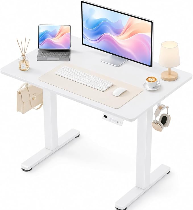 YDN Electric Standing Desk, 40 x 24 Inches Adjustable Height Stand up Desk with Cable Management, Home Office Desks with Splice Board & Frame, Warm White