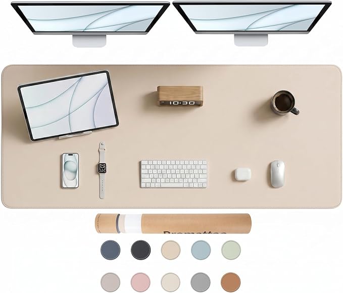 Large Desk Pad Non-Slip Desk Mat Protector for Keyboard Mouse Waterproof Vegan Leather Surface Faux Leather Laptop Mat Smooth Mouse Pad Premium Gift Tube Warm Beige 55" x 23"