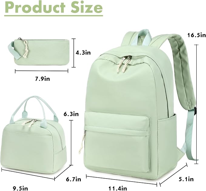 Bluboon Teen Girls School Backpack Kids Bookbag Set with Lunch Box Pencil Case Travel Laptop Backpack Casual Daypacks (Green set -3)