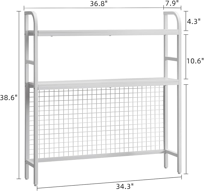 Desk Shelf, 36.8” Desktop Organizer Shelf with Grid Panel and Hooks, Desk Hutch for Computer Monitor, 2 Tier Desk Display Rack Wood Desktop Bookshelf Storage for Home Office Dorm