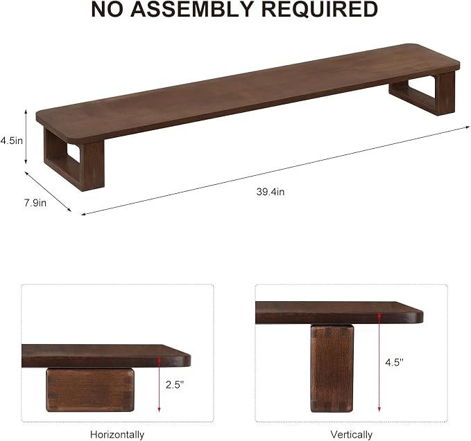 Ufine Dual Monitor Stand Riser 39.3 Inch Wood Desk Shelf Desktop Organizer | 2 Heights Adjustable, Ergonomic Computer Monitor Stand for 2 Monitors, Laptop, TV, Printer