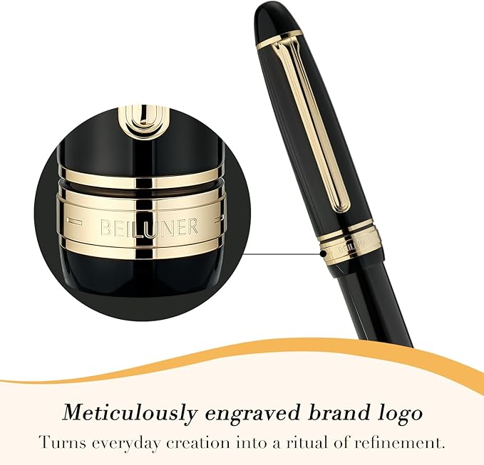 BEILUNER 319 Piano Black Lacquer Rollerball - Stunning Luxury Pen with 24K Gold, Heavy, Schneider Black Ink Refill, Best Gift Set for Men & Women, Professional, Executive Office, Fancy Classic Pens