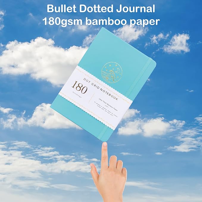 BUKE Dotted Notebook Journal 180GSM Bamboo Thick White Paper 160 Pages 5 * 5MM Dot Grid, Lay Flat Binding,Colored Silver Edges, Bookmarks and Expandable Back Pocket (BKP-7)