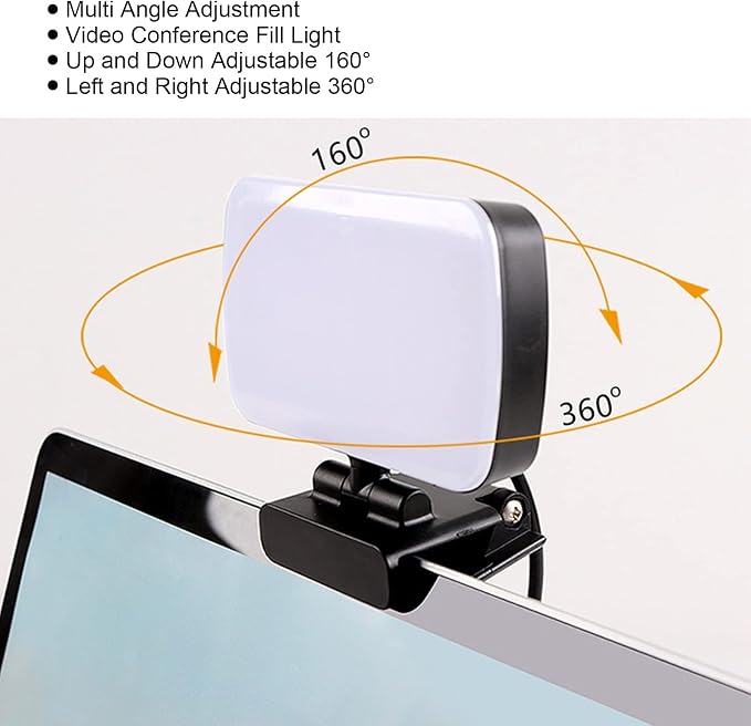 Video Conference Lighting Kit,LED Fill Lights Clip On Type 360° Rotatable Webcam Lighting 10 Levels Adjustable Lamp for Video Conference with Sturdy Clip