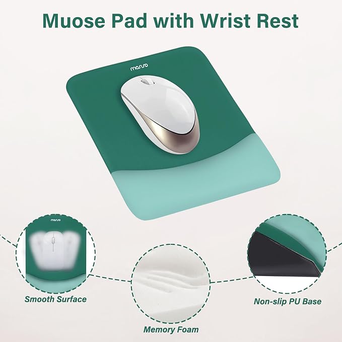 MOSISO Wrist Rest Support for Mouse Pad&Keyboard Set, Rectangular Ergonomic Mousepad Non-Slip Base Home/Office Pain Relief&Easy Typing Pad with Neoprene Cloth&Raised Silicone Lining, Peacock Green