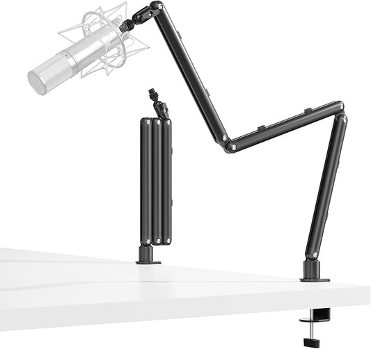 Adjustable Microphone Boom Arm for Lightweight Mics, 30-inch Rotatable Desk Stand with Cable Management & 3/8" 5/8" Threads, Space-Saving Design for Streaming, Podcasting, Gaming (Black)