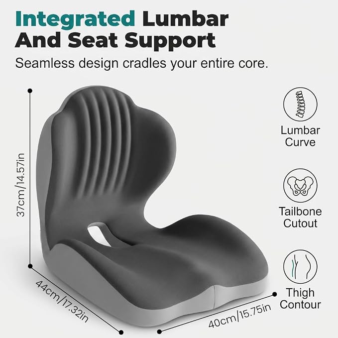 ROWPOZ Ergonomic Memory Foam Seat Cushion with Lumbar Support | Breathable Car and Office Chair Cushion with L-Shaped Cutout for Long Drives, Office and Home