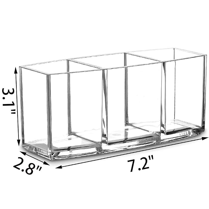Acrylic Makeup Brush Organizer Holder Clear Cosmetic Brushes Storage with 3 Slots | 3 Slots