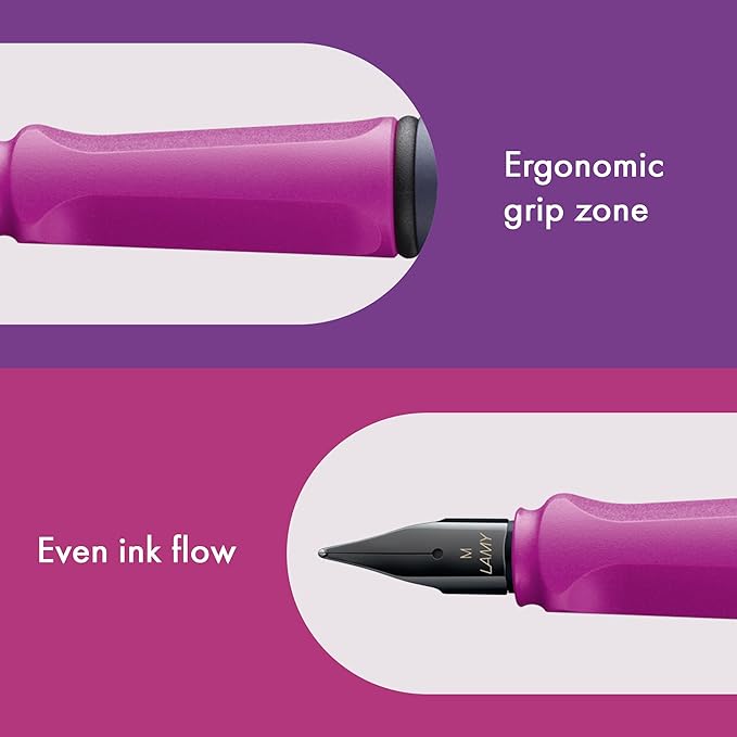 LAMY safari pink cliff - Fountain Pen with ergonomic grip & polished steel nib in size M - ideal for any Writing & Calligraphy - including LAMY T 10 blue cartridge - Right-Handed