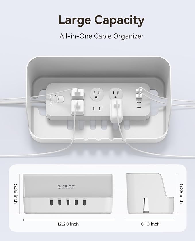 ORICO Cable Management Box with Phone Stand Lid, Large Cord Organizer Case for Hiding Power Strips & Surge Protectors, Heat Dissipation Desktop Wire Hider for Home, Office, School - PB02