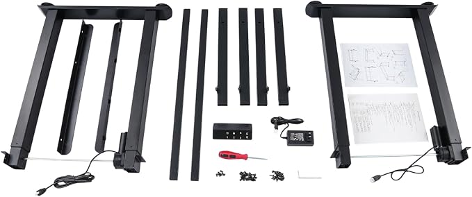 4-Leg Standing Desk Frame with Dual Motor, Electric Adjustable Legs for Max 63'' x 22.83'' Desktop, Heavy Duty 220 lbs Load, 4 Memory Height Settings Stand up Desks Base, Black Frame Only