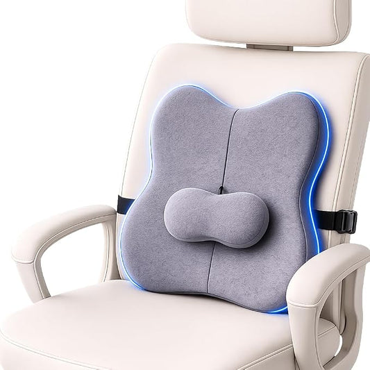Pampkin Ergonomic Lumbar Support Pillow with Adjustable Strap | High-Density Memory Foam Back Cushion for Office Chair & Car | Back Pain Relief & Posture Support