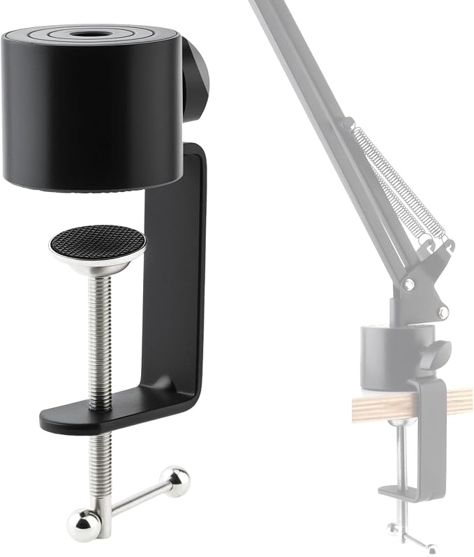 Microphone Stand Table Clamp for Microphone Suspension Boom Scissor Arm Stand Holer, 1/2" Thread Hole Cantilever Bracket Clamp Desk Lamp Clip Fittings Base DIY for Radio Studio Podcast (1)