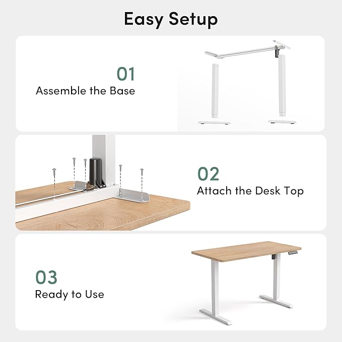 CubiCubi 48 x 24 Large One-Piece Standing Desk, Adjustable Height Electric Computer Home Office Sit Stand up Workstation, with 4 Memory Presets, Headphone Hook, Maple